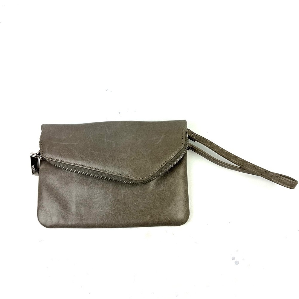 Hobo International Daria Wristlet Taupe Gray Leather‎ Clutch Organizer
